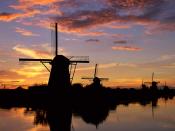 Windmills Reflected Kinderdijk Netherlands